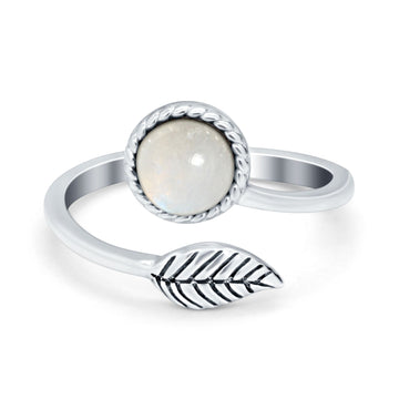 Fashion Ring Oxidized Stone Thumb Ring Round Simulated Moonstone CZ 925 Sterling Silver